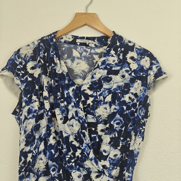 M.M. Lafleur Ferrante Floral Cap Sleeve V-neck Blouse Size M - Picture 4 of 12
